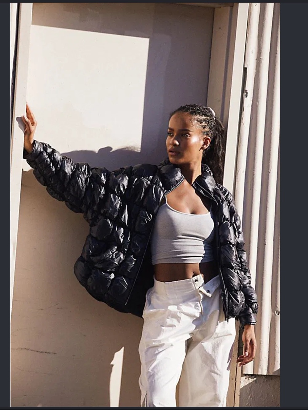 Free People Glossy Scrunchy Puffer Jacket in Black